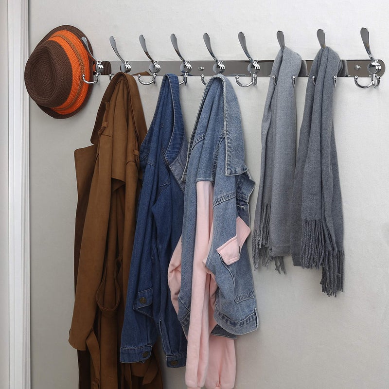 Dseap Coat Rack Wall Mount - 38â€ Long 10-Tri-Hooks Heavy Duty Coat Hanger Rail Wall Hooks for Hanging Coats Hats Clothing Clothes Purse Mudroom Entryway, Chromed - Image 3